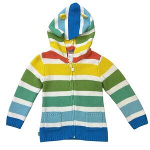 Boboli Knit Hooded Cardigan Sweater Girls Size 2 NWT Multi-color Zip Front
